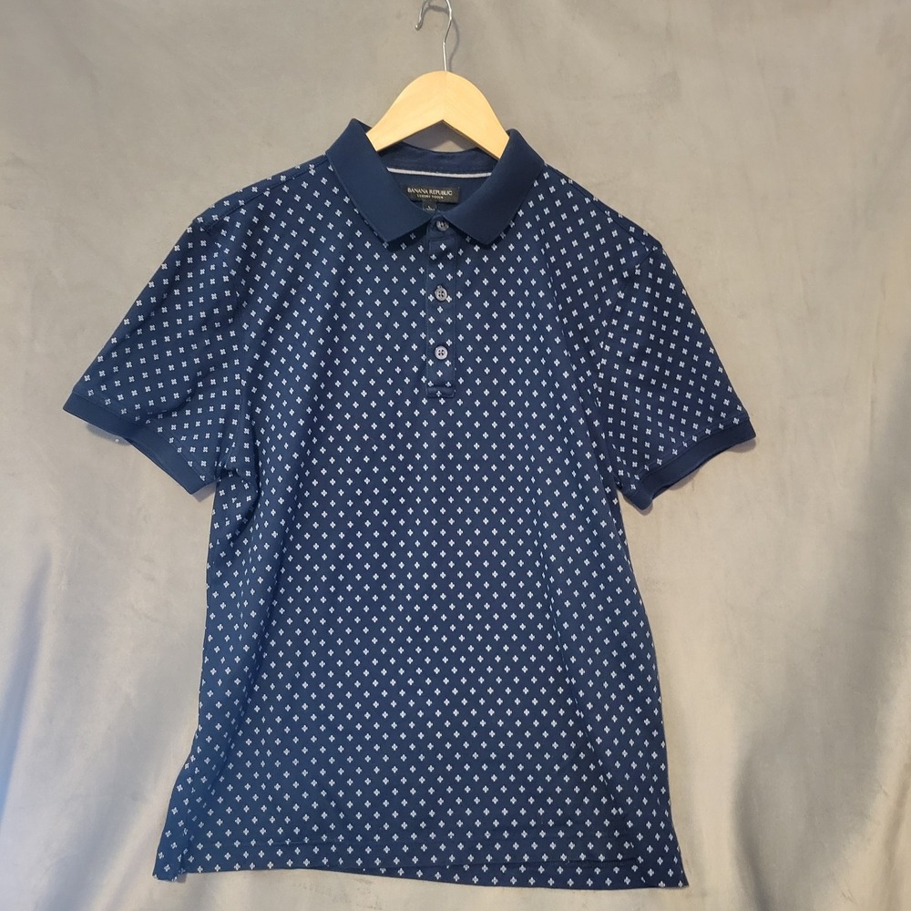 Banana Republic Men's Navy Blue L Polo Shirt Short Sleeve Collared Geometric